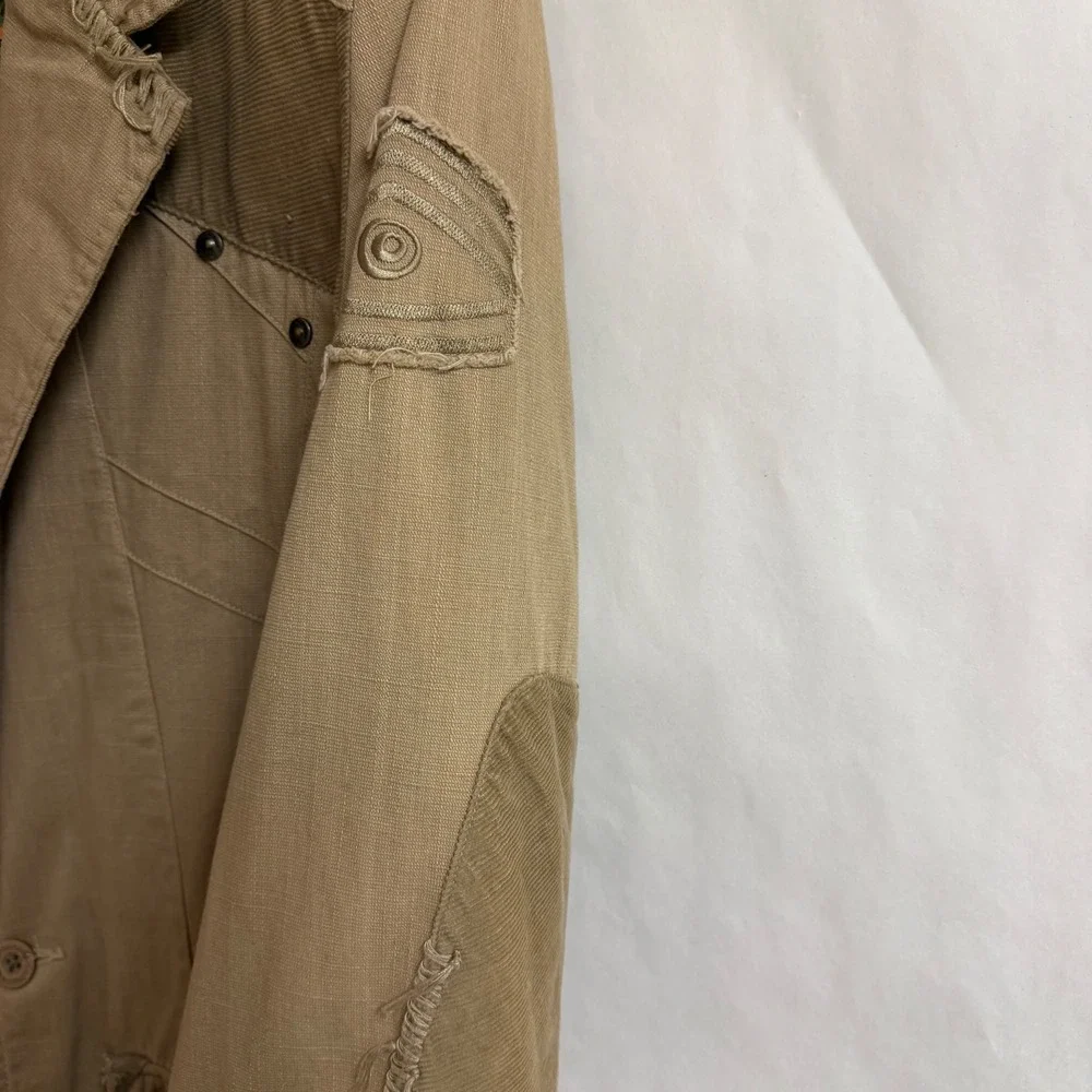 Caffeine Culture VTG Y2K Mens Tan Utility Jacket Blazer Elbow Patch Camo Lined L